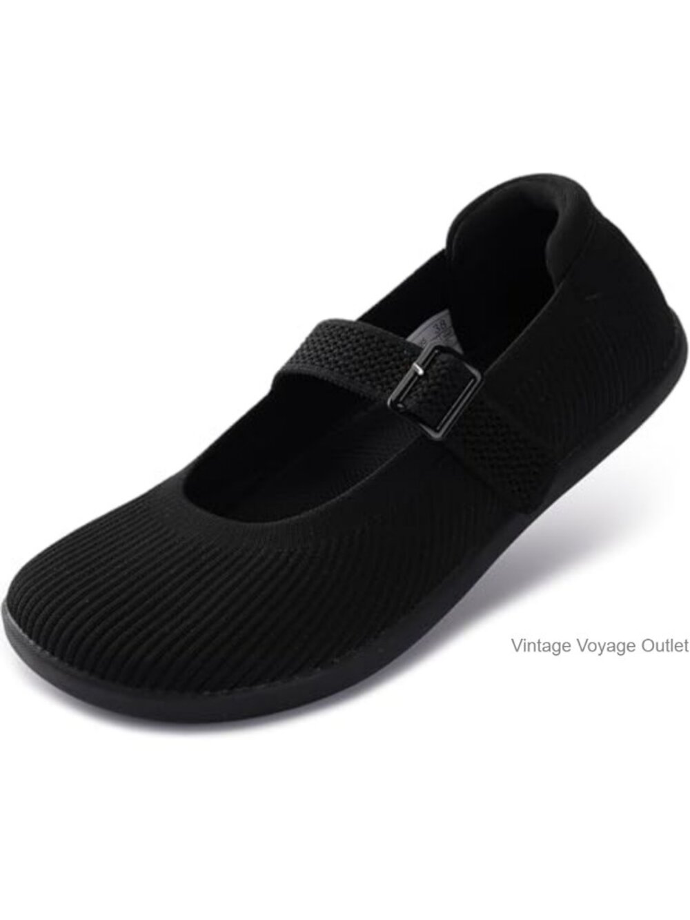 Wide Toe Box Barefoot Mary Jane Flats Knit Buckle